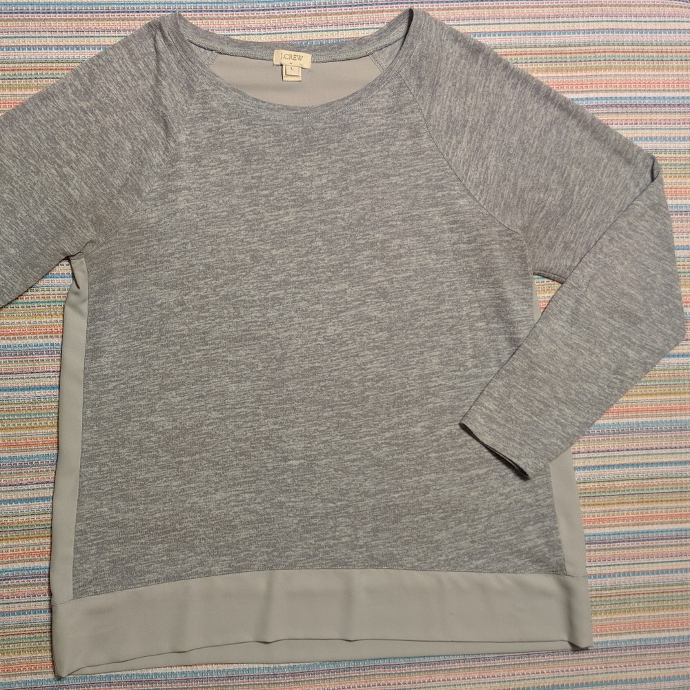 J. Crew Grey Chiffon Back Cotton/Poly Top Large